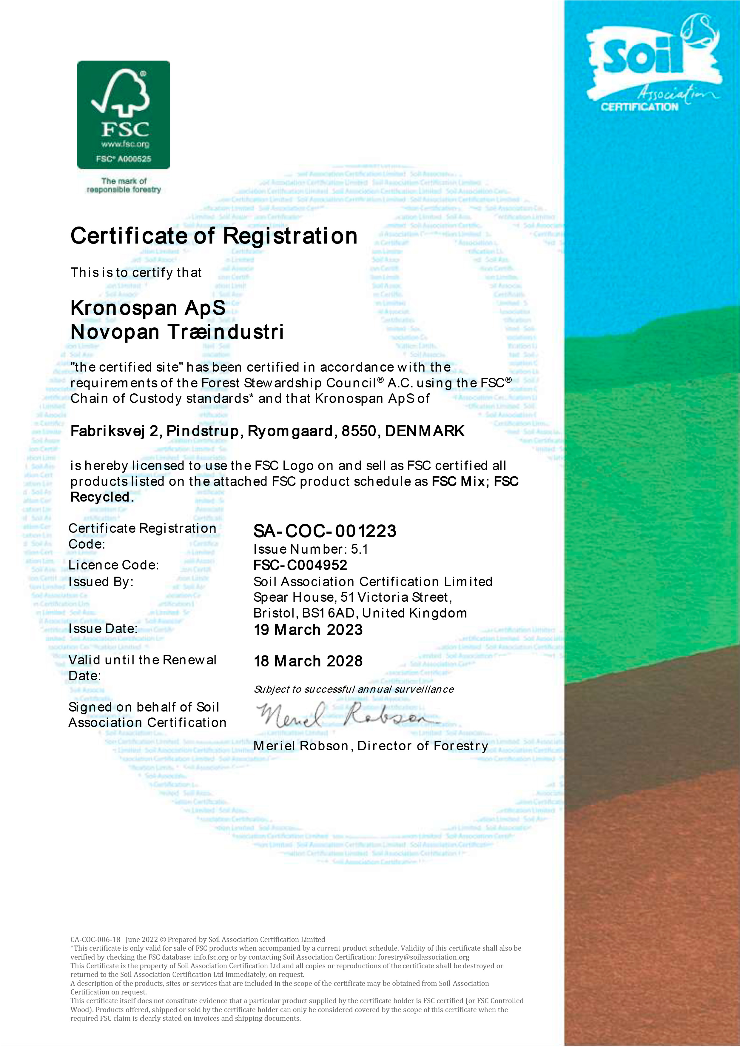 Zertifikat Kronospan FSC